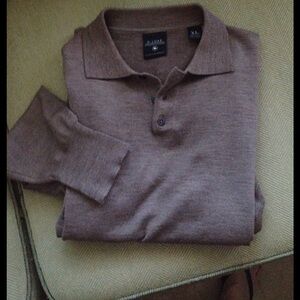 EVERGREEN WOOL POLO SWEATER HEATHER BROWN SZ XL